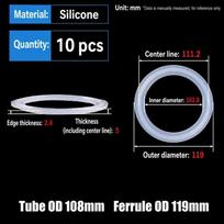 Transparent Silicone Gasket Food Grade Sanitary Ferrule Seal Durable Sanitary Gasket 10Pcs K119mm-108mm