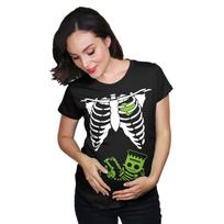 Frankenšteino skeletas nėščiosios marškinėliai, Juokingas Helovino nėštumo kostiumas 4XL black