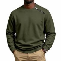 American Style Fleece Warm Loose Crew Neck Slant Zip Casual Sweatshirt XXL žalia