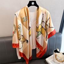 Light luxury horse simulation silk high-end sense 111cm large square scarf silk scarf printed shawl sunscreen scarf headscarf scarf 130*130cm (1-3cm error) gray