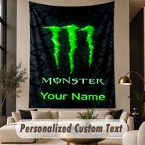 Custom Text Tapestry Monster Energy Print Wall Tapestry Indoor Living Room Wall Decor 100cmx150cm green