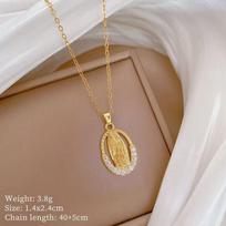 Gold Plated Maria Necklace Cubic Zircon Heart Choker For Women Mary Titanium Steel Chain Religious Jewelry A21 brown