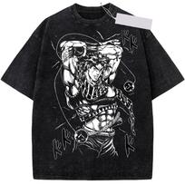 Anime JoJo's Bizarre Adventure Joseph Joestar Cool Washed Tshirt Men Cotton Summer Manga Vintage Tee Harajuku T Shirt XL black
