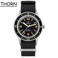Thorn 50-Fathoms Laikrodis Vintažinis NH35 Automatinis Mechanizmas Mechaniniai Nardymo Laikrodžiai K9 Mineralinis Stiklas 200M Atsparus Vandeniui laikrodis relojs black