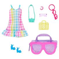 Barbie Going Out Together Check Dress Accessory Set Dress-Up DollHouse Doll Clothes Ages 3 Up Pink HRH50 white