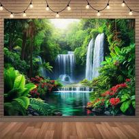 Tropical Rainforest Waterfall Tapestry - Lush Green Jungle Scenery, Natural Landscape Wall Decor, Serene Nature Art, Polyester 47.2x31.5inch/120*80cm green