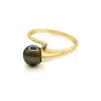 Ring - Pearls & Colors - Tahiti Cultured Pearl 8-9 mm Round - Yellow Gold 375/1000 - Quality A+ - Diamonds - Woman 54