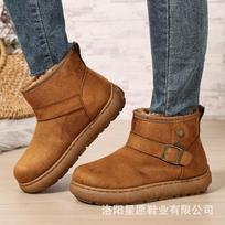 Northeast thick-soled long-tube snow boots women's winter large-size piled and thickened fluffy high-tube long boots warm mid-tube cotton shoes 41 brown