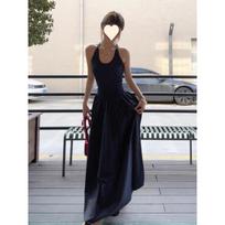 Blue sleeveless neck sling vest dress women's summer new temperament beautiful long dress XL gray