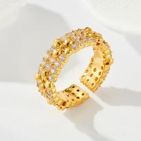 Floral Inlaid Open Ring for Daily Commuting, Light Luxury, Adjustable Index Finger Ring, New Type of Ring beige