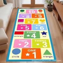 Astronaut Hopscotch Math Numbers Kids' Carpet Mat for Bedroom and Playroom 50x160 cm white