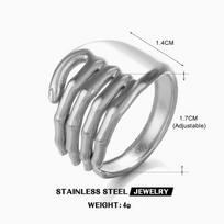 Fashion Creative Stainless Steel 3D Palm Hand Adjustable Opening Rings For Women Personality Hip Hop Jewelry Accessories Gifts resizable gray