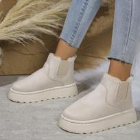 Women Winter Ultra Mini Boot Platform Boots for Leather Warm Ankle Fur Booties Boots 36 smėlis