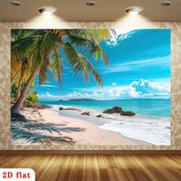 Tropical Beach Tapestry Wall Art Hanging Paradise Palm Tree Ocean Coastal Decor Polyester Fabric Poster for Living Room Bedroom 100X70CM blue
