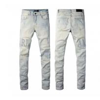 Vyriški siauro kirpimo džinsai su dėvėta apdaila, aplikacijomis ir siuvinėjimu, gatvės stiliaus laisvalaikio kelnės 2XL Waist 34in white