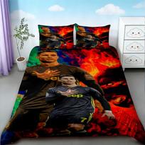CR7 3pcs Duvet Cover Football Cristiano Ronaldo Bedding Set for Comfortable and Breathable Bedroom Queen King 140x200cm blue