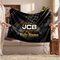 JCB Flannel Blanket, Custom Name Text Personalized Soft Throw Blanket Home Decor Gift 80cmx120cm black