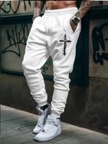 Branch-vibe Men Sweatpants Front Simple Blank Leg Motif, Detailed Thorn Frame Cross Graphic Joggers for Soft Relaxed Daily Wear L tamsiai mėlyna spalva