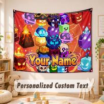 Custom Name Text Tapestry,Blox Fruits Boho Wall Hanging, Decorative Backdrop Tapestry For Room 100cmx150cm orange