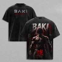 Baki Hanma Baki Anime Drabužiai Vyrams Moterims Per dideli Marškinėliai Trumpomis Rankovėmis Skalbti Marškinėliai Vintažiniai Medvilniniai Marškinėliai Harajuku Vyriški Viršutiniai Drabužiai 3XL black