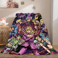 JoJo's Bizarre Adventure Cartoon Flannel Blanket, Printed Design for Bed and Sofa, Soft Home Decor, Picnic Travel Blanket_LIAN 75cm*90cm black