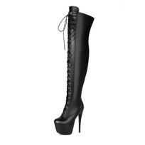 Hate The Sky High Queen Pole Dance Knee Boots Model Catwalk Lace-Up Boots Knight Boots 40-46 Boots 35 black
