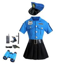 Mergaičių prabangus policininko suknelės persirengimo kostiumas Teisingumo herojai Policininko uniforma Siųstuvas racija lazdelė žaislas dovana Helovino vakarėliui 110 blue