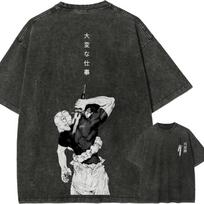 Anime Jujutsu Kaisen Fushiguro Toji Zenin Maki Print T-shirt Men Women Tshirts Cotton Clothing Retro Washed T Shirt Harajuku Top L black