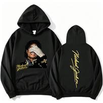 2026 New Unisex Oversized Hoodie Michael Jackson Who's Bad Front And Back Print Streetwear Autumn Winter Pullover Sweatshirt M black