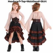 Viduramžių piratų šeimos kostiumų rinkinys su ilga gofruota suknele Helovino Cosplay'ui Child Apricot,XL beige