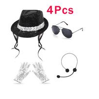 Michael Jackson Cosplay Accessories Set 80S Retro Disco Party Performance Kit with Sequin Hat Gloves Sunglasses Halloween Suit black