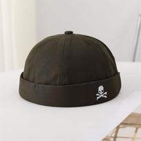 Skull Embroidery Docker Caps Brimless Hats Unisex Solid Sailor Cap Beanie Men Women Bucket Cap Adjustable Dad Hat black