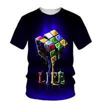Rubiko kubo rašto 3D spausdinimo grafiniai marškinėliai vyrams Summer Trend O Kaklo trumpomis rankovėmis marškinėliai Hiphopo stiliaus laisvalaikio vyriški viršutiniai drabužiai XXL blue