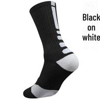 Aukščiausios kokybės lauko krepšinio kojinės: Storas paminkštinimas vyrams, moterims, jaunimui - vidutinio ilgio, aukštas L (size 39-45) juoda/balta