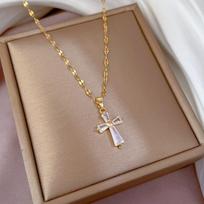 Simple Titanium Steel Cross Necklace, Elegant Minimalist Choker for Women gray