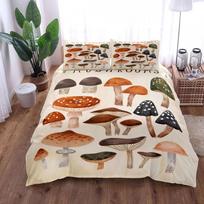 Stilinga grybų iliustracijos meno antklodės užvalkalų komplektas King Queen Double Twin Single lovai Lino komplektas 140x210cm beige