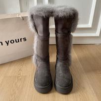 Thick-soled long-tube snow boots women's 2025 new winter velvet thickened warm high-tube medium-tube fluffy cotton shoes 40 black