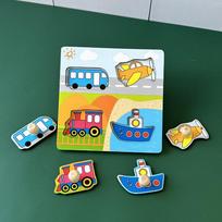 Baby Toys Montessori Wooden Puzzles Hand Grab Boards Toys Kids Early Learning Educational Cartoon Animal Fruit Vehicle Cognitive white