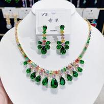Luxury Waterdrop Pendant Jewelry Set Earring Pink Necklace for Women Bridal Wedding Exquisite Fashion Zircon Party Banquet Gift gray