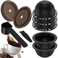 5 vnt. daugkartinės Vertuo kapsulės Nespresso aparatui, kavos kapsulė su 2 silikoniniais dangteliais, 1 šaukšteliu ir Bru