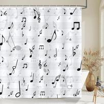 Muzikos Natos Dušo Užuolaida Pilka Balta Dizainas Muzikinė Tema Vonios Dekoras Aukštasis Raktas Meno Raštas Modernus Namų Dekoras Dovana W150H180(CM)-1 Pcs white