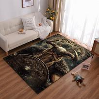 Vikingų kario dizaino kilimas su raguotu šalmu ir skydo raštu, tinkamas naudoti kaip neslystantis kilimėlis svetainės, miegamojo sofoms 40x60cm( 15x23in ) gray