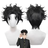 Anime Cosplay Wig Dandadan Ken Takakura, short curly black hair, 30cm, Okarun Momo Ayase glasses, accessory juoda