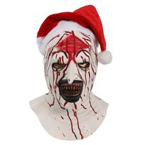 Christmas Halloween Terrifier Clown Mask, Horror Santa Hat Clown Cosplay Costume Mask Christmas hat broken soul clown white