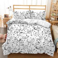 Cute Cartoon Cat Bedding Set Soft Microfiber Bed Linen with Pillowcases Queen King Single Size Animals 135x200cm Duvet Cover Set EU Single 135*200cm/53x79in 3pcs gray