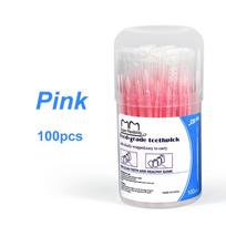 100Pcs/Box Independent Packaging Toothpick Double-Ended Interdental Brush Disposable Plastic Brush Oral Cleaning Caring Tool rožinė