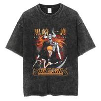 Anime Bleach Kuchiki Rukia Graphic Washed Tshirt Men Manga Cotton Tshirts Casual Loose Tee Harajuku Male Breathable Tops S black