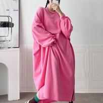 New Arrivals Open Run Round Neck Baggy Long Sleeve Sweatshirt Big Size Dress greyish/Free pink