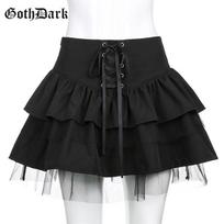 Lace Dark Gothic Pleated Goth Up Mini Skirts Mall Goth Mesh Patchwork Women Sexy Skirt High Waist Puffy Skirt Partywear Club Emo M black