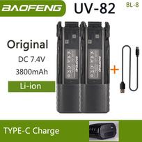 Baofeng UV-82 Li-ion Battery USB-C Type-C Charger 2800/3800mAh BL-8 Original For UV-8D UV-82HP UV-8D UV-82WX UV89 Two Way Radio